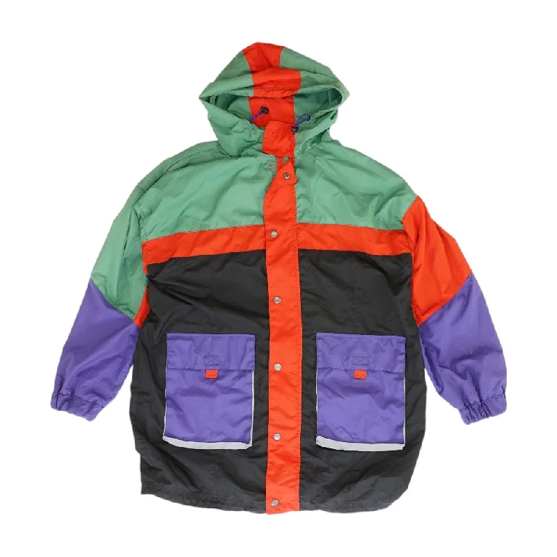 Multi Color Block Coat Asymmetrical Collar Hooded Zippered