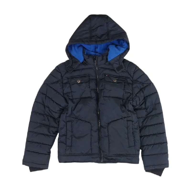 Navy Solid Coat Fleece Down Feather