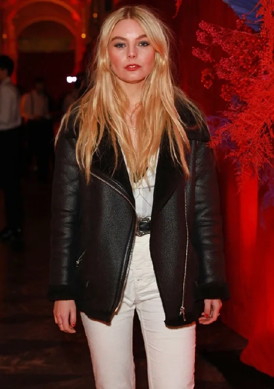 Nell Hudson at the Guardians of the Galaxy Shearling Leather Coat Front Pockets Side Pockets Patch Pockets