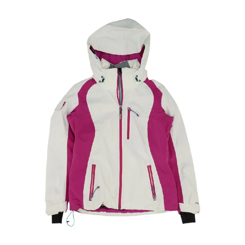 White Color Block Active Coat Faux Fur Real Fur Shearling