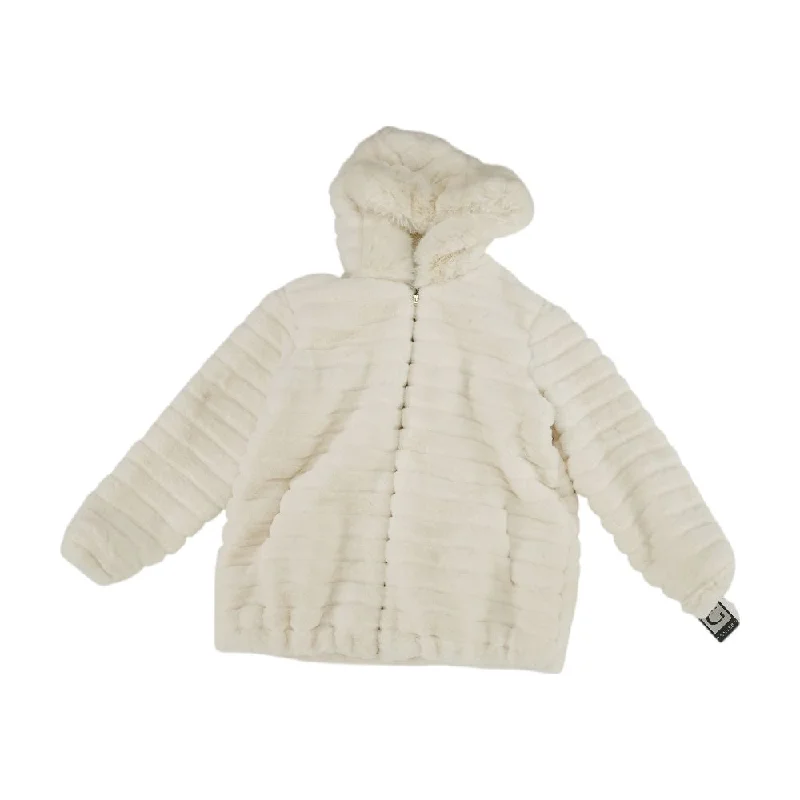 White Solid Faux Fur Coat Buttoned Zippered Snapped