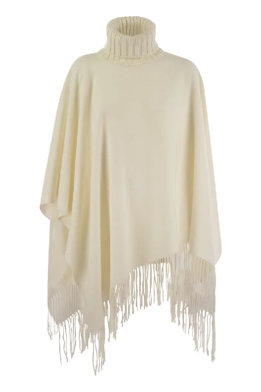 Wool, silk and cashmere turtleneck coat Trim Padded Insulated