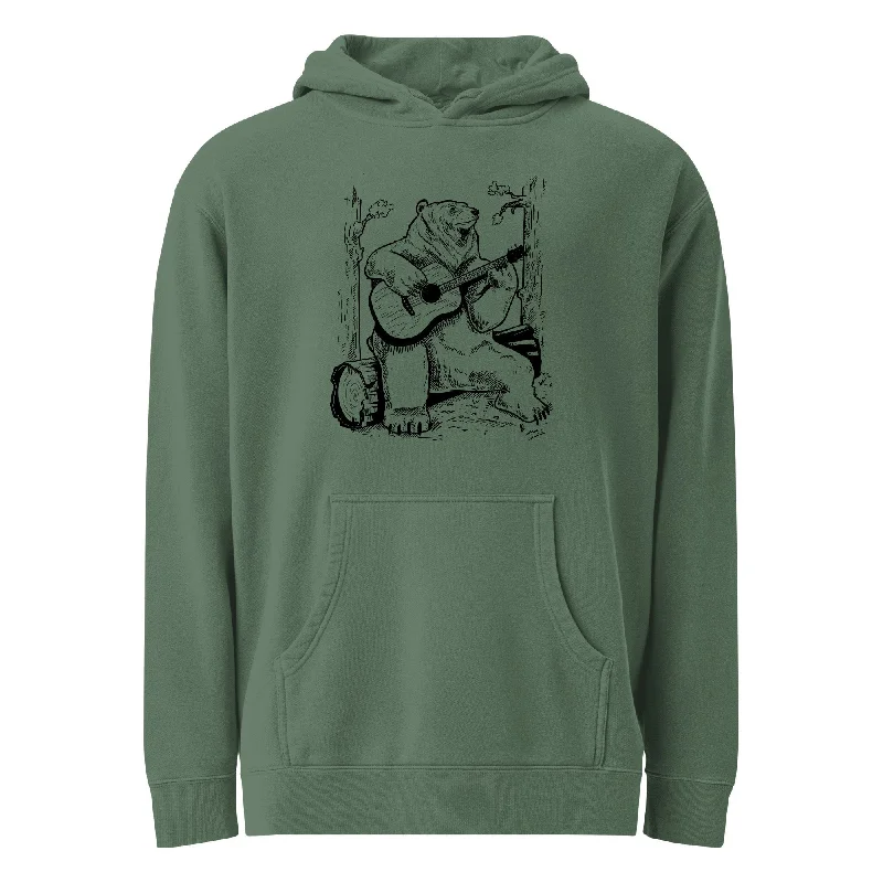 Acoustic Guitar Bear Vintage Wash Pullover Hoodie Notched Neck Pullover
