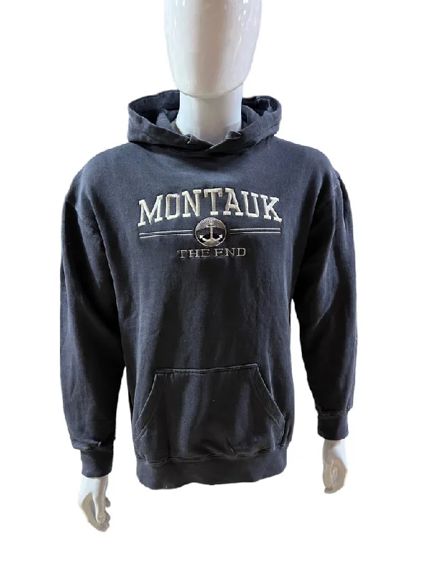 Adult Montauk The End Anchor Embroidered Hooded Pullover Fleece Soft Wool Sweater