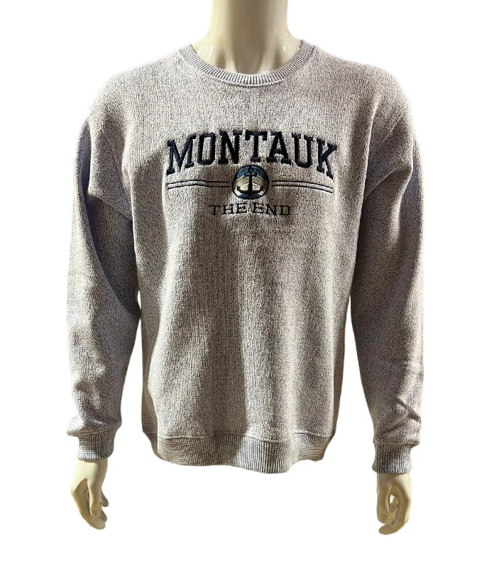 Adult Montauk The End Anchor Embroidered Nantucket Pullover Crewneck Short Puff Sleeve
