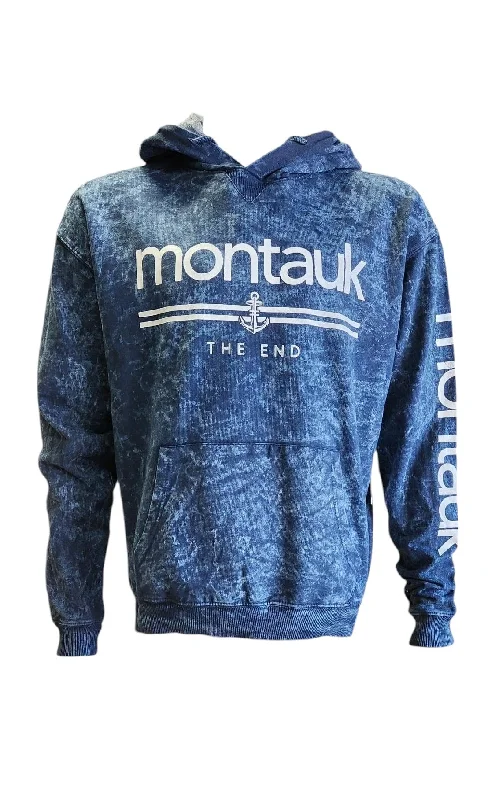 Adult Montauk The End Anchor Screen Printed Hooded Pullover Thick Cable Knit
