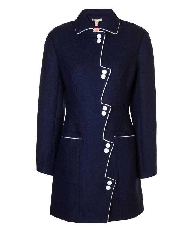 ALICE'S PIG Women's Mid Blue Billy's Blitz Wool Coat AP068 NWT Welt Pockets Slit Pockets Flap Pockets