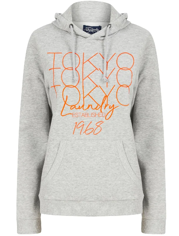 Areli Embroidered Motif Brushback Fleece Pullover Hoodie in Light Grey Marl - Tokyo Laundry Tight Sleeve Top