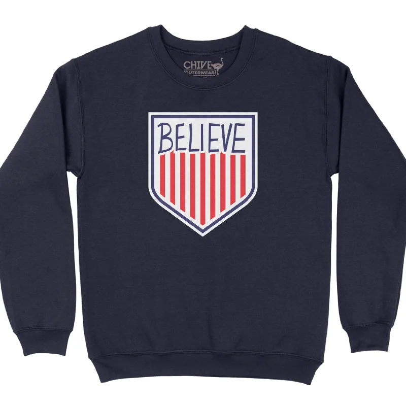Believe Crest Unisex Pullover Crewneck One Shoulder Top