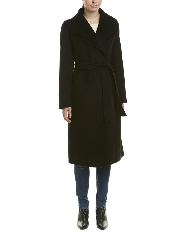 Tahari Elliot Wool-Blend Wrap Coat Fleece Down Feather