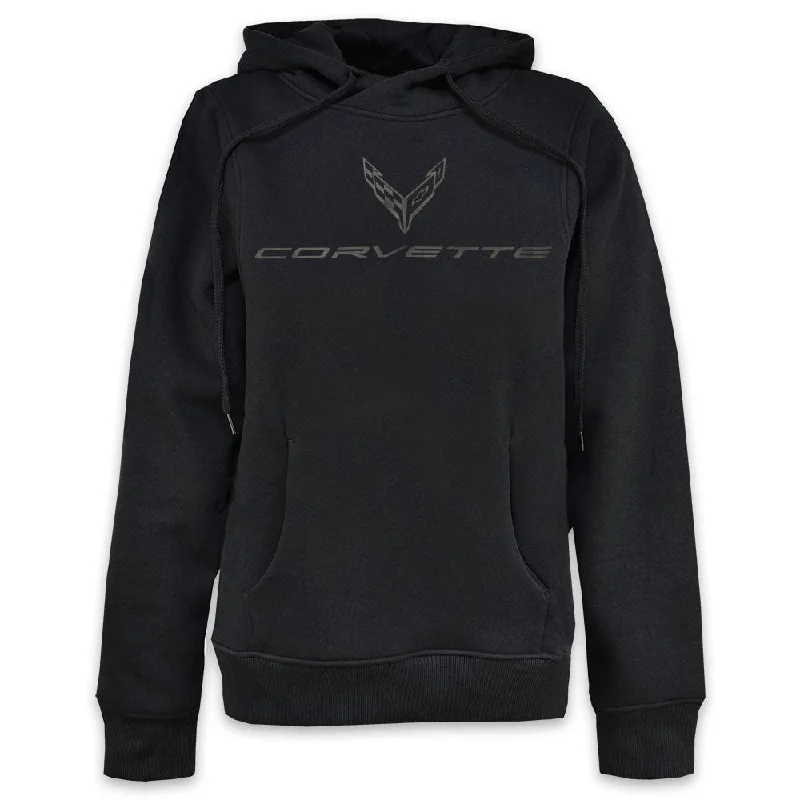 C8 Corvette Tonal Ghost Emblem Ladies' Pullover Hoodie Box Sleeve Comfort