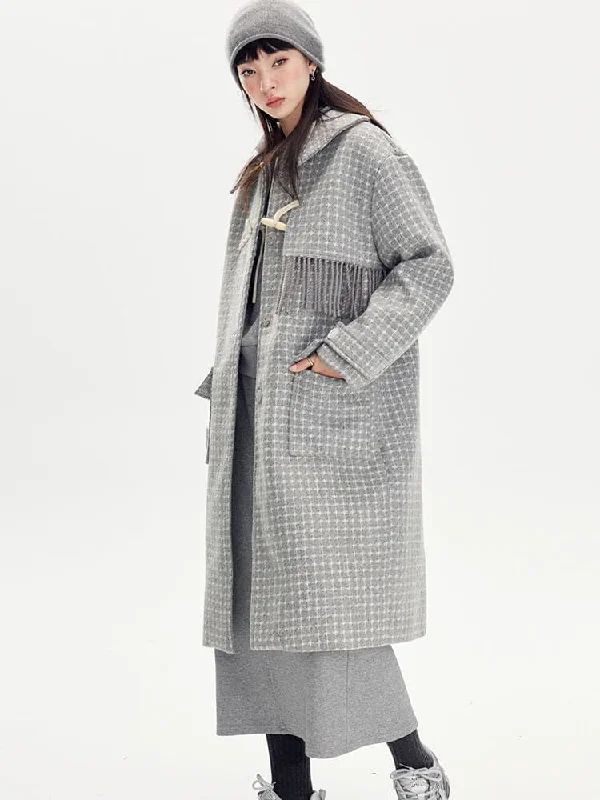 Checked Tassel Long Coat Appliqued Beaded Sequined