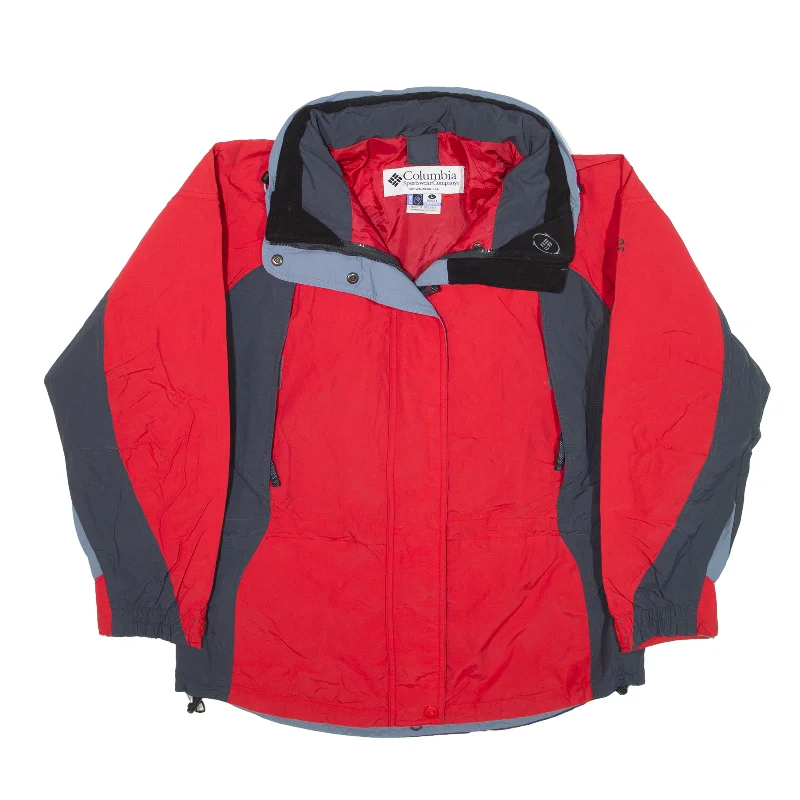 COLUMBIA Coat Red Nylon Womens L Houndstooth Jacket Shearling Jacket Fleece Jacket