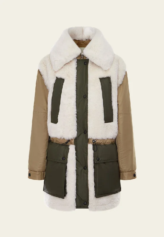 Contrasting-detail Patchworked Fur Coat Tweed Herringbone Houndstooth
