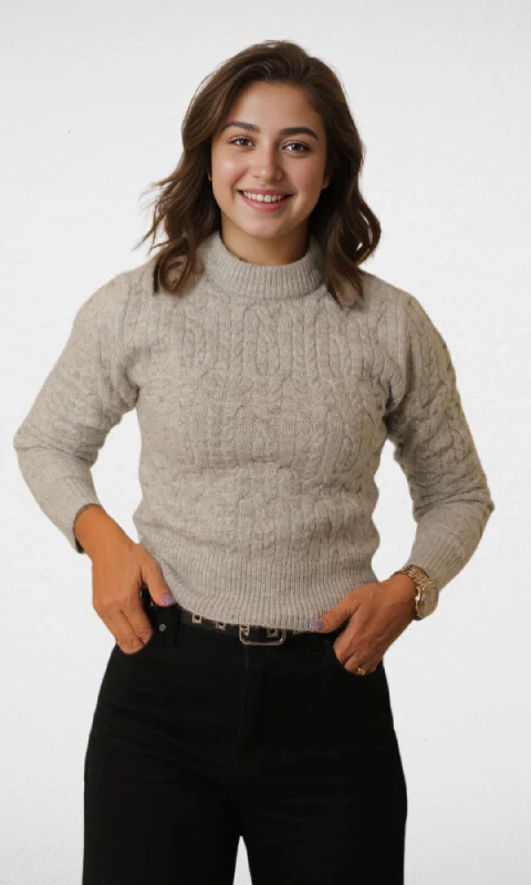 Round Collar Grey Pullover Cold Shoulder Design