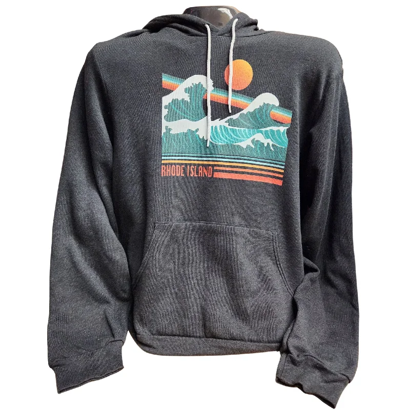 Crashing Waves Heather Black Vintage Unisex Pullover Hoodie Short Sleeve Top
