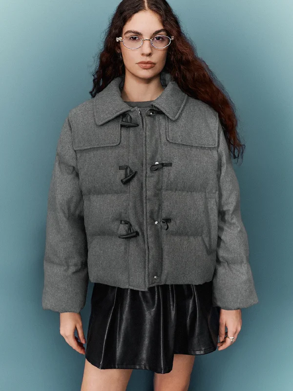 Cropped Loose Padded Coats Stand-Up Roll-Neck Turtle