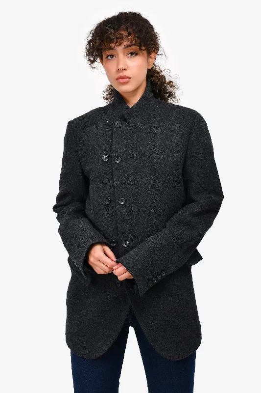 Dolce & Gabbana Grey Wool Coat Size 46 Buttoned Toggled Snapped
