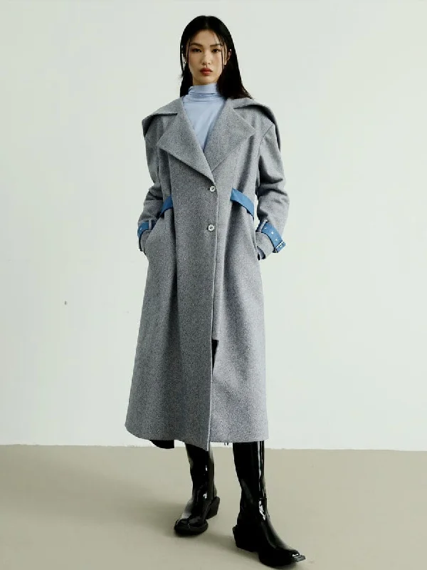 Elegant Bi-Color Long Coat Parka Down Jacket Wool Coat