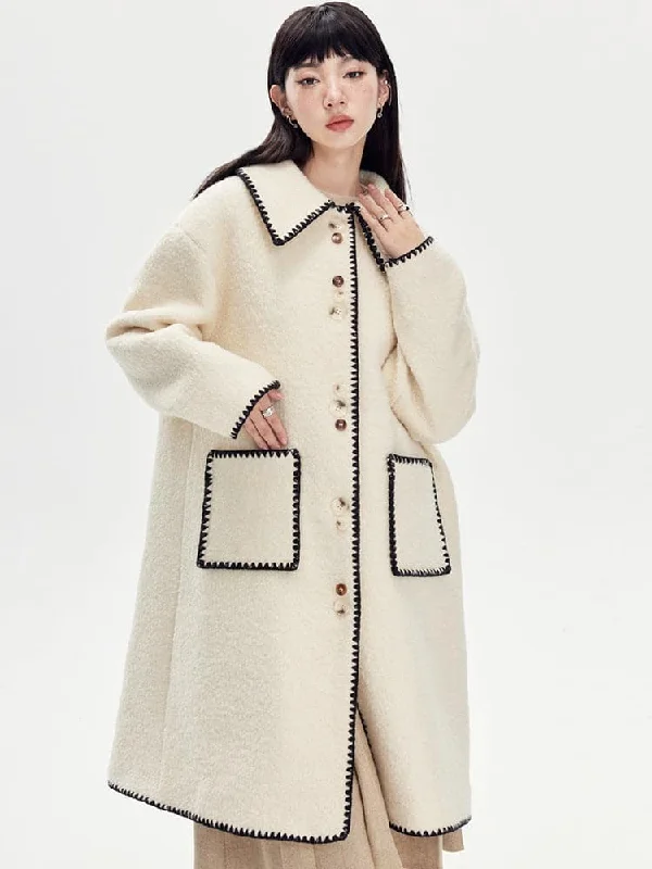 Embroidered Wool Lapel Coat Quilted Jacket Anorak Windbreaker