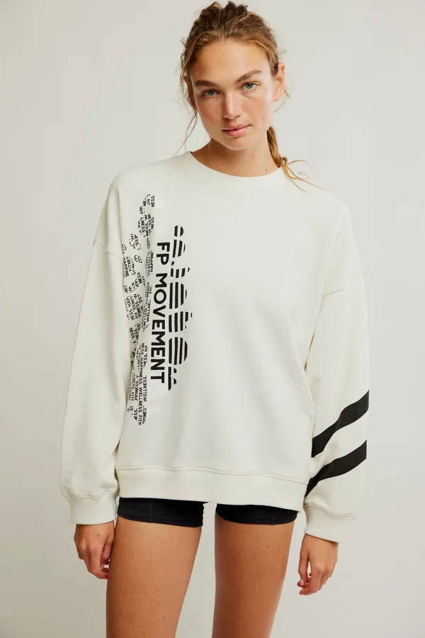 Free People All Star Buti Logo Pullover - IVORY/BLACK COMBO Wrist Length Sleeve