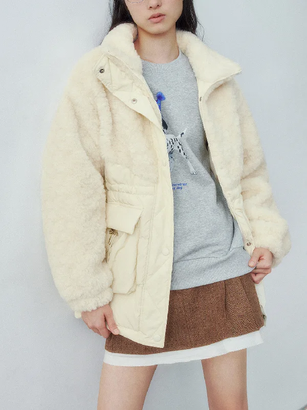 Fur Padded Down Loose Coats Collared Crew Neck Turtle Neck