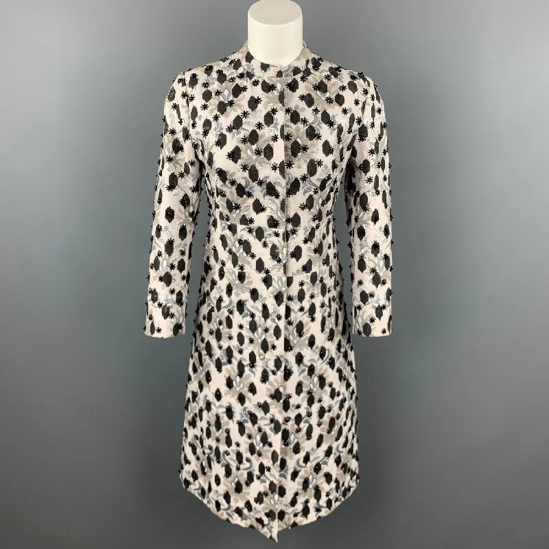GIAMBATTISTA VALLI Size S Gray Beaded Embellishes Cotton / Polyester Evening Coat Appliqued Beaded Sequined