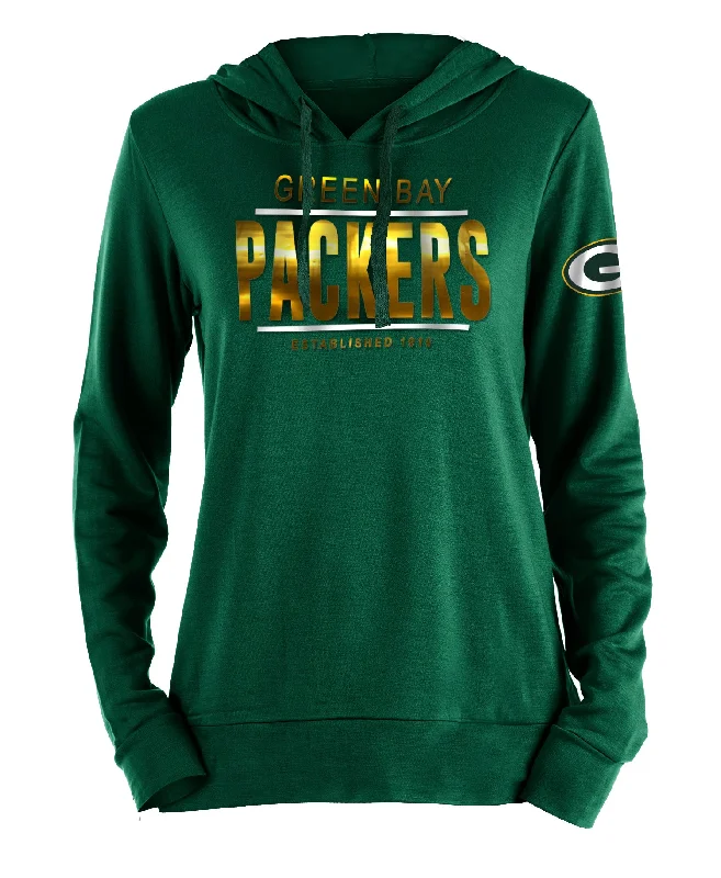 Green Bay Packers Foil Relaxed Fit Pullover Women's Hoodie Turtleneck Warm Pullover
