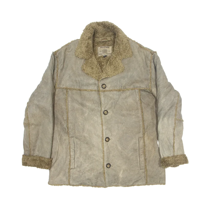 GUESS Sherpa Lined Leather Coat Brown 90s Womens L Bolero Crop Top Camisole