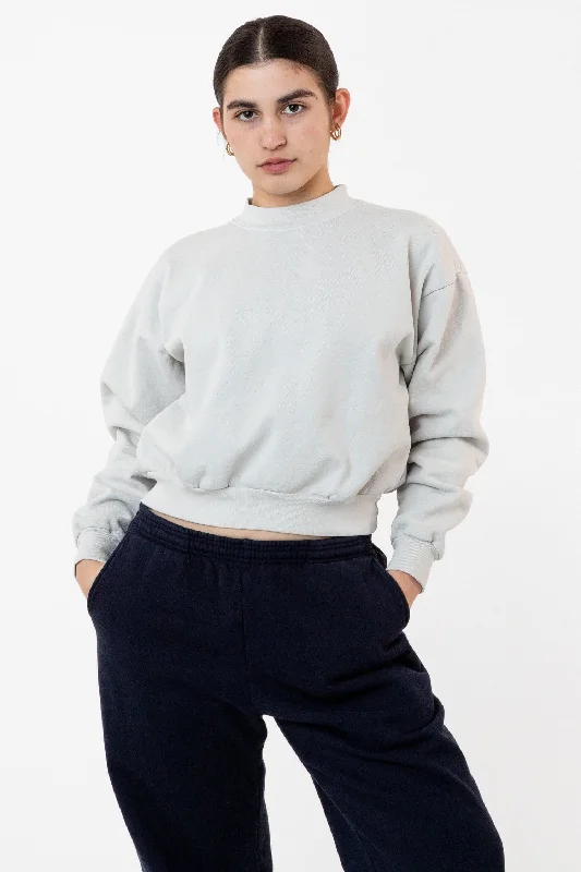 HF06 - Heavy Fleece Cropped Mock Neck Pullover (Garment Dye) Flare Sleeve Stylish