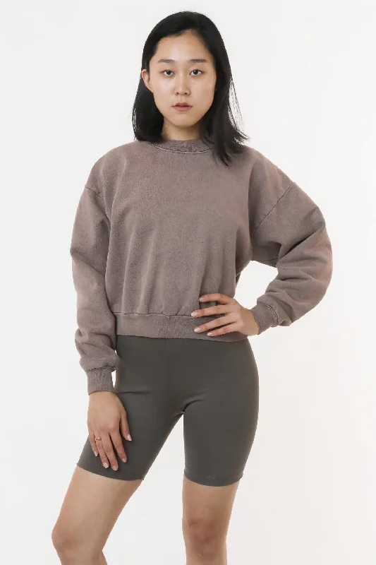 HF06 - Heavy Fleece Cropped Mock Neck Pullover (Pigment Dye) Jewel Neck Pullover
