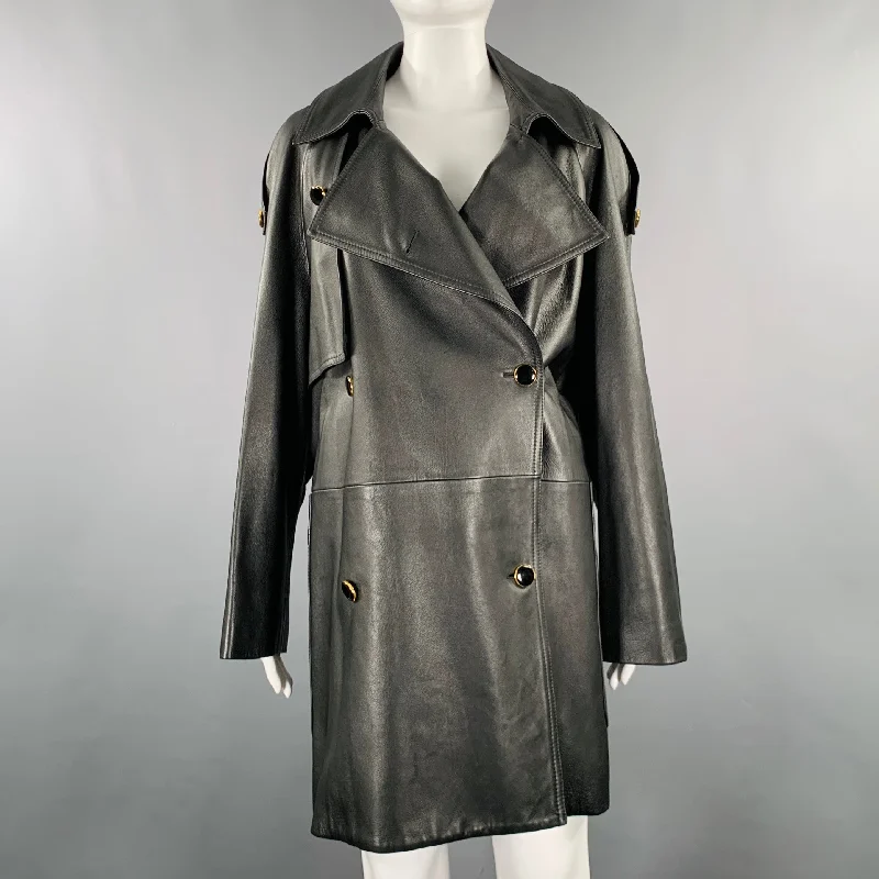 KHAITE Size S -The Eden- Black Gold Leather Calfskin Trench Coat Mesh Canvas Denim