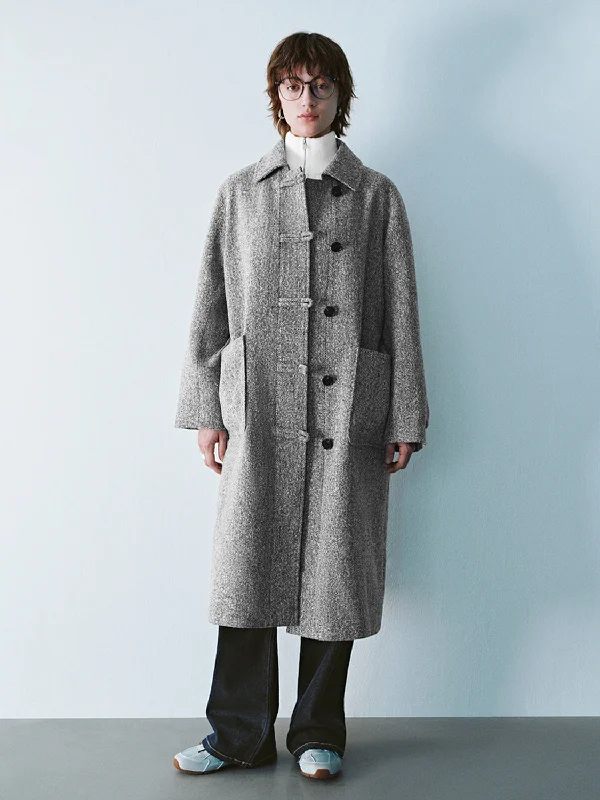 Loose Single Breasted Maxi Coats Welt Pockets Slit Pockets Flap Pockets