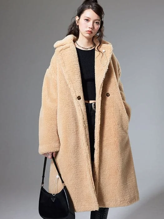 Luxe Lamb Wool Mid-Length Coat Peter Pan Collar Cowl Neck Turtleneck