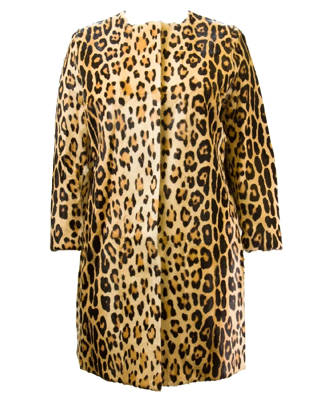 MARINA RINALDI Women's Beige Eccelso Leopard Print Goat Fur Coat 12W / 21 $8265 Cape Coat Herringbone Coat Tweed Coat