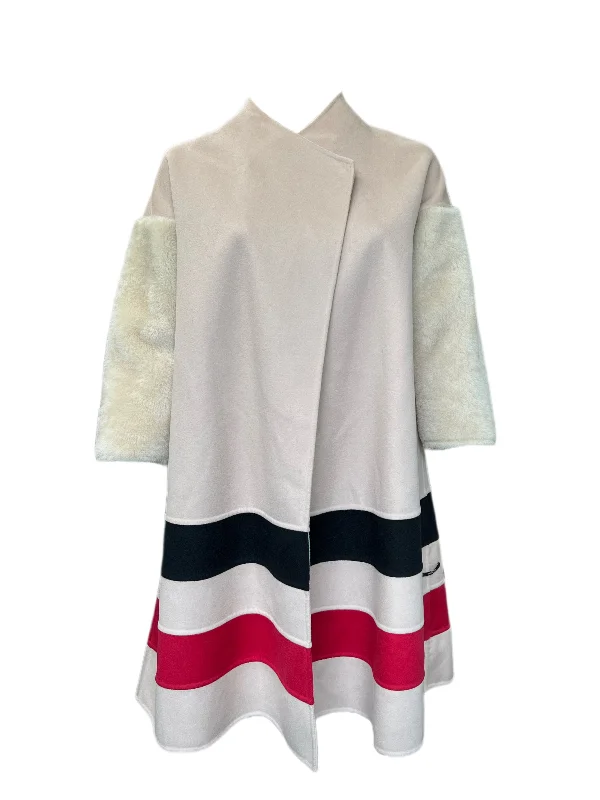 MARINA RINALDI Women's Beige Toast Sheepskin Sleeve Coat 12W / 21 $1735 NWT Plaid Tartan Floral