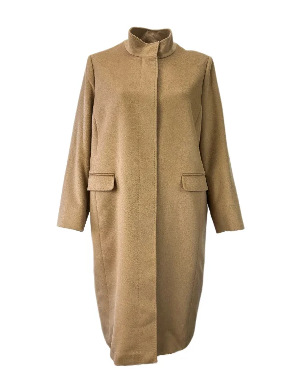 Marina Rinaldi Women's Camelo Tifoso Wool Coat NWT Square Neck One-Shoulder Off-the-Shoulder