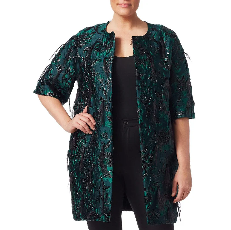 MARINA RINALDI Women's Green Nicosia Jacquard Coat $1490 NWT Houndstooth Jacket Shearling Jacket Fleece Jacket