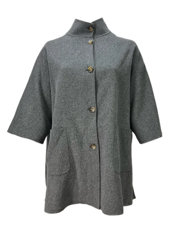 Marina Rinaldi Women's Grey Tabloid Short Sleeve Wool Coat Turtleneck Jacket Crew Neck Jacket V-Neck Jacket