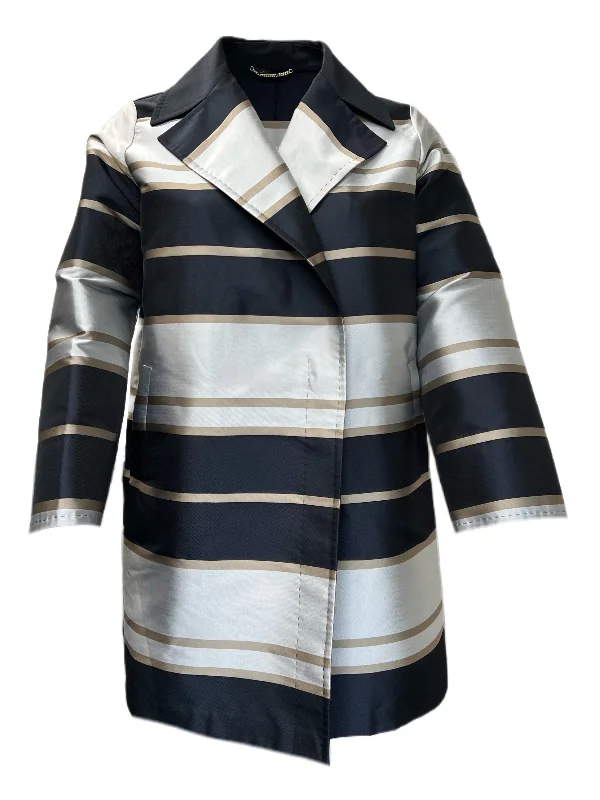 MARINA RINALDI Women's Navy Blue Noto Striped Coat $1,330 NWT empire Basque Peplum