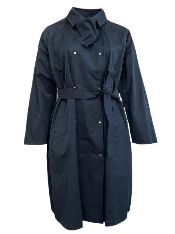 Marina Rinaldi Women's Navy Tulipano Cotton Blended Trench Coat Size NWT Denim Leather Suede