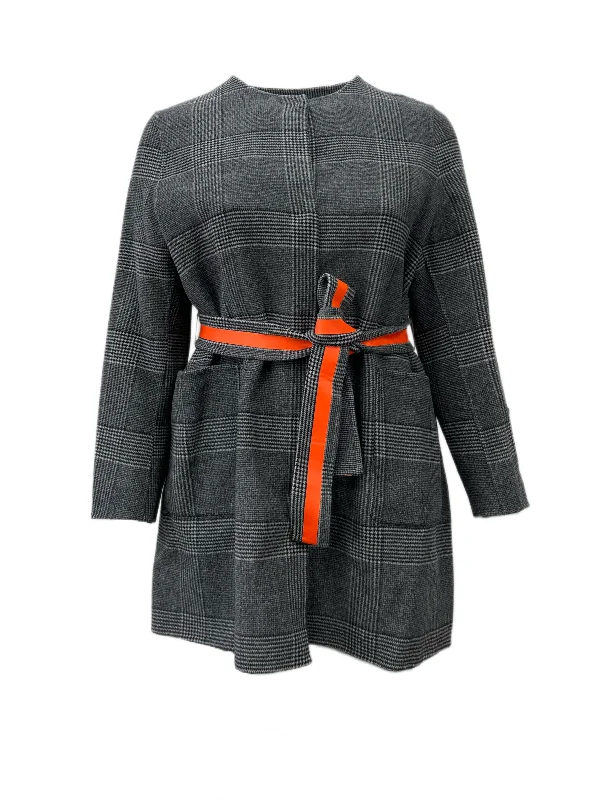 Marina Rinaldi Women's Nero Notte Patch Pockets Belted Coat Size 14W/23 NWT Houndstooth Coat Plaid Coat Tartan Coat