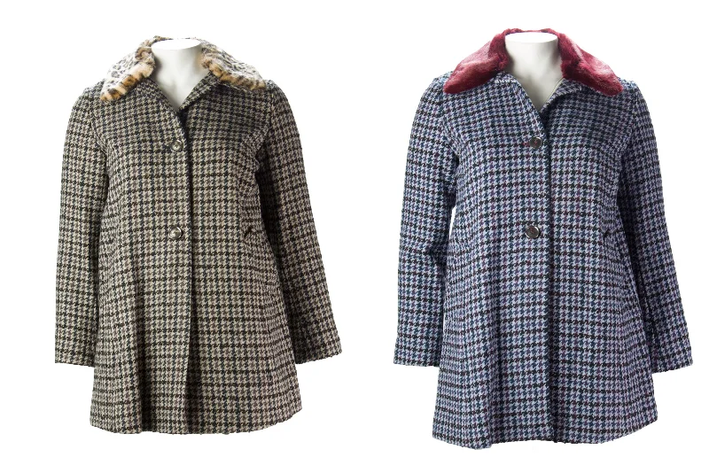 MARINA RINALDI Women's Nove Houndstooth Coat Raincoat Turtleneck Coat Wrap Coat