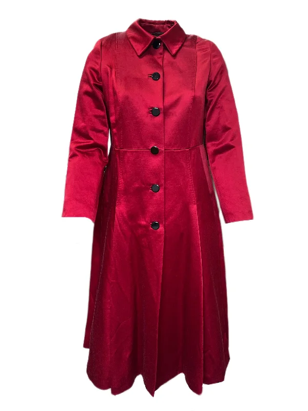 MARINA RINALDI Women's Red Teodora A-Line Coat 12W / 21 $1740 NWT Suede Jacket Faux Fur Jacket Puffer Jacket