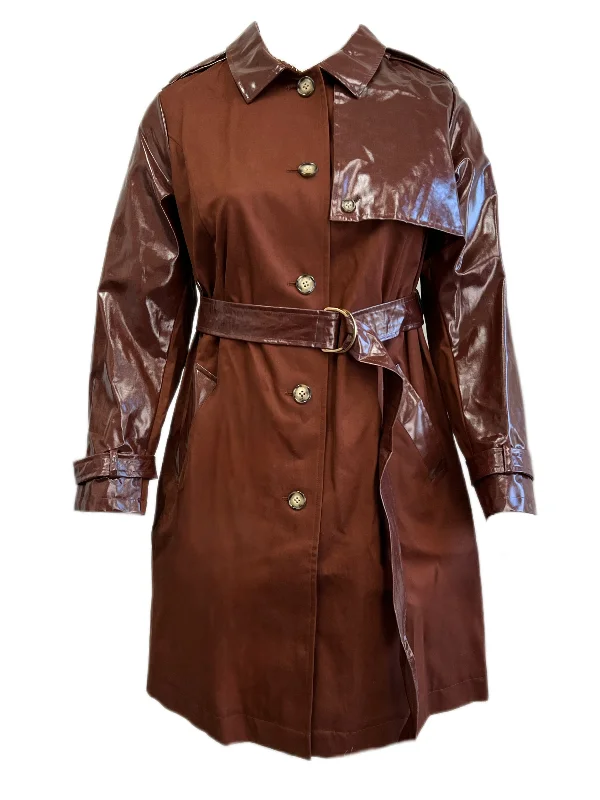 Marina Rinaldi Women's Tobacco Taroochi Cotton Trench Coat NWT Bomber Denim Leather
