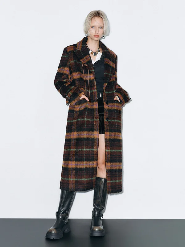 Maxi Plaid Loose Coats Herringbone Houndstooth Plaid