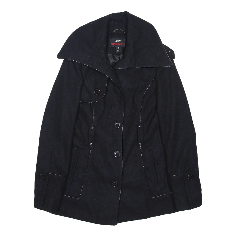 MISS SIXTY Pea Coat Black Wool Womens S Faux Fur Real Fur Shearling