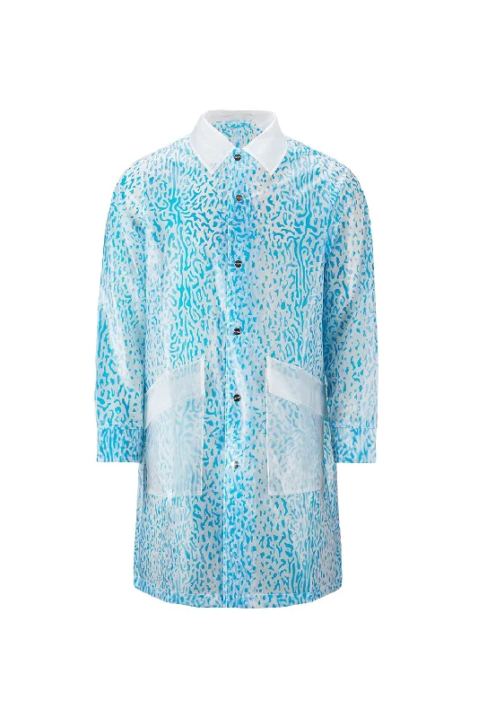 RAINS x OPENING CEREMONY Women's AOP Mac Coat, Transparent Blue Parka Anorak Hoodie