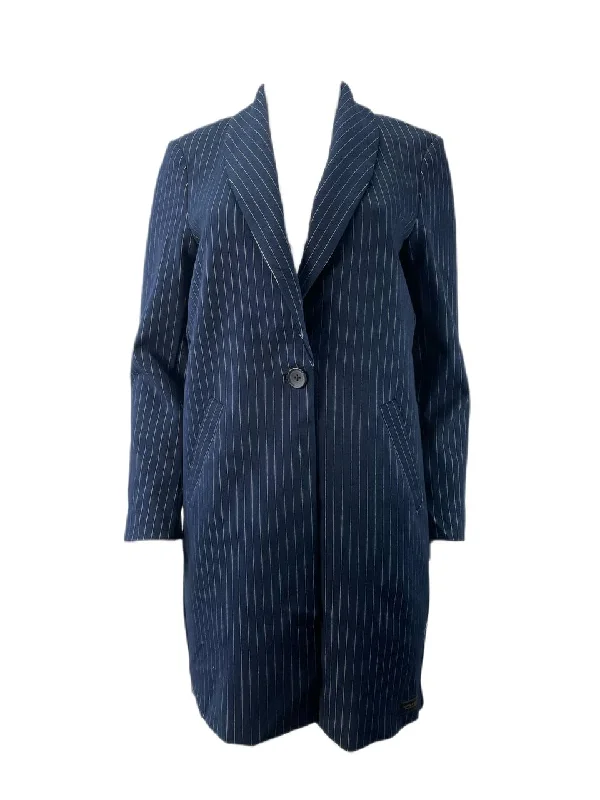 SCOTCH & SODA Women's Navy Striped Coat #4412 XS NWT Raincoat Turtleneck Coat Wrap Coat