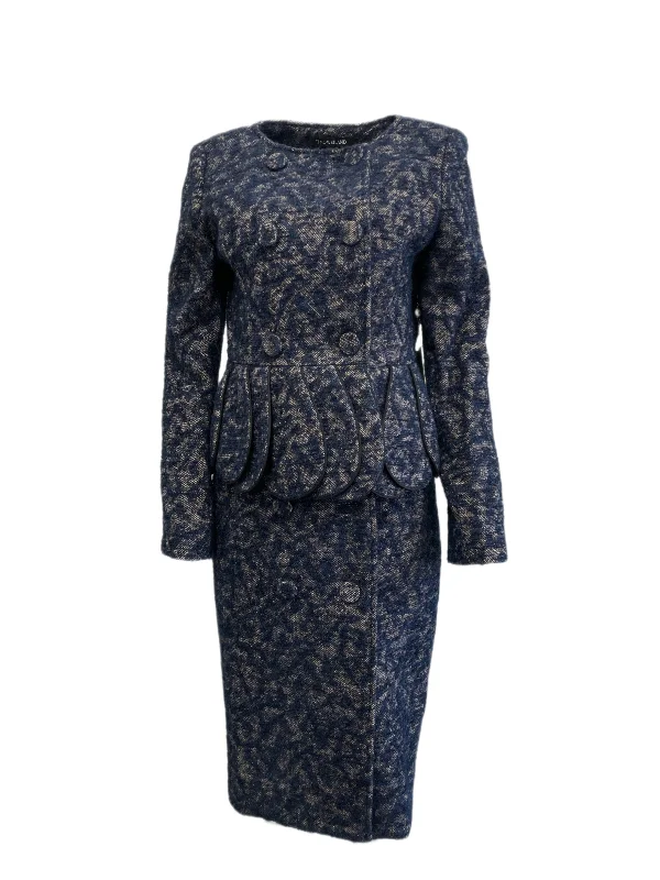 TIMO WEILAND Women's Blue/Tan Peplum Double Breasted Coat W10101PL $750 NEW Cuffed Rolled Raglan